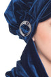 Velour Hat with Attached Scarf - Navy