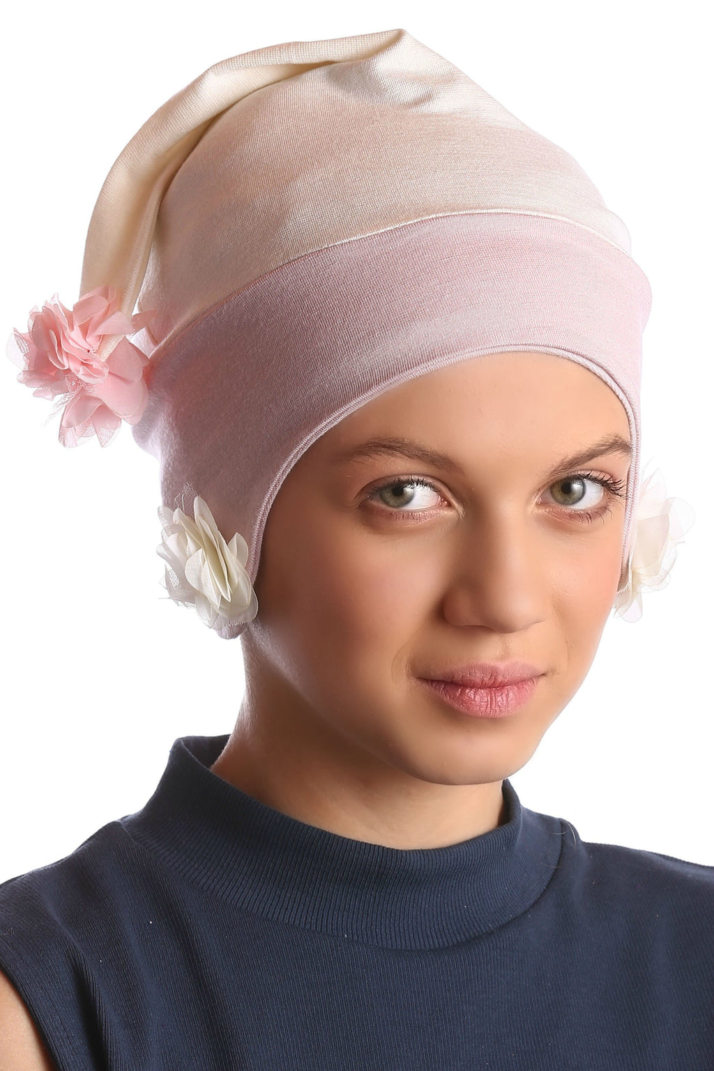 Deresina teen ear flap beanie for hairloss pink cream