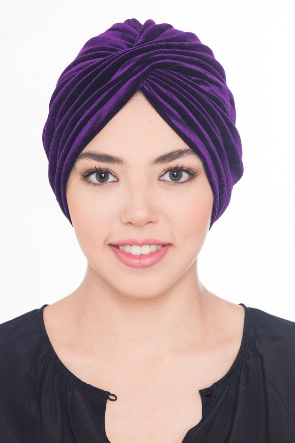 Velour  Cross Turban - Purple