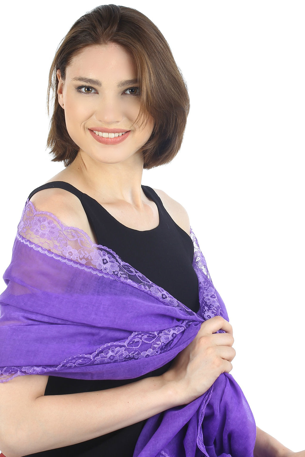 Oversize-Schal aus reiner Baumwolle mit Spitzenkanten – Lila
