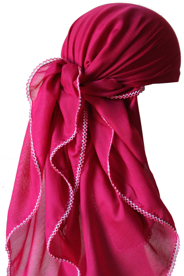 Crochet Edges Soft Head Scarf - Red Violet