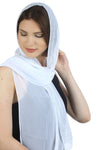 Jewelled Detail Georgette Chiffon Long Scarf-White